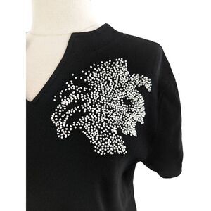 Sigrid Olsen Women Black Abstract Embroidered Knit Blouse Size XL